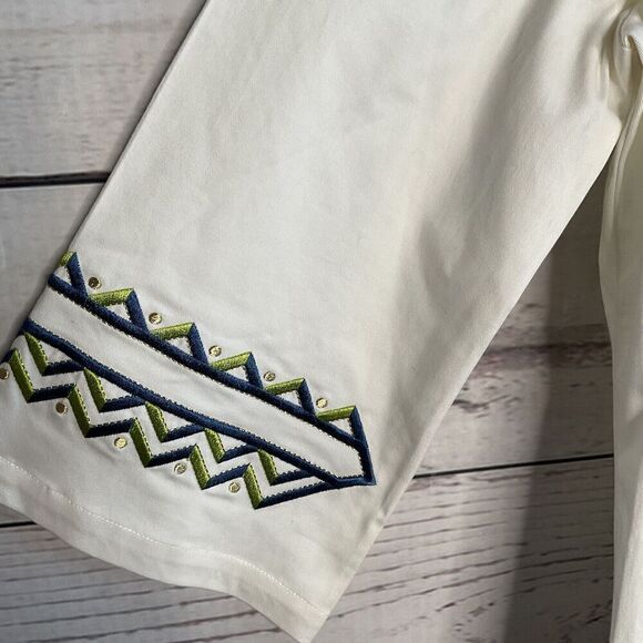 Bob Mackie Women’s M  Zip Zag Embroidered Button Front  White Twill  Jacket*‎ - Picture 6 of 11